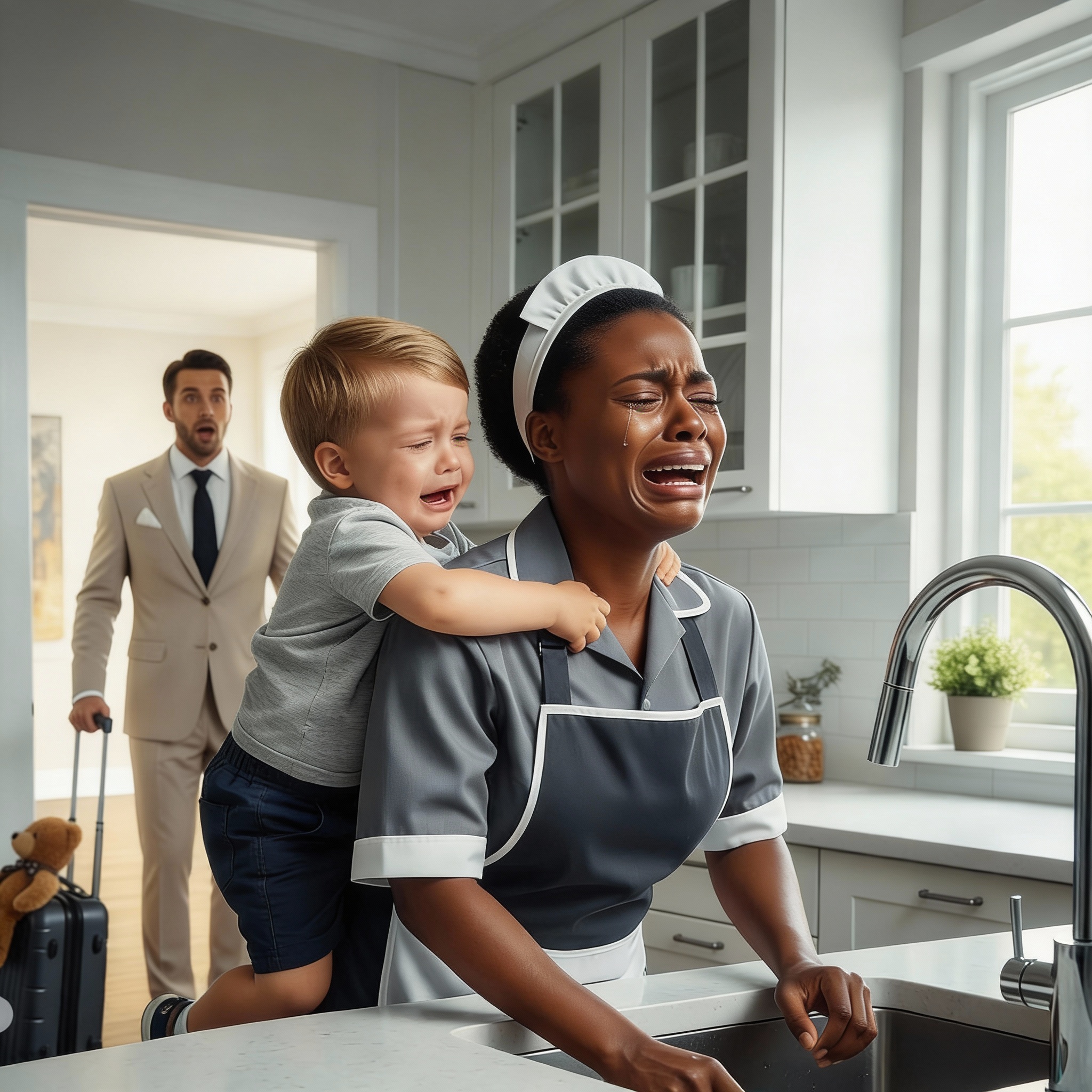El millonario regresa a casa y se queda atónito al ver a su único hijo con la nueva criada negra en la cocina.
