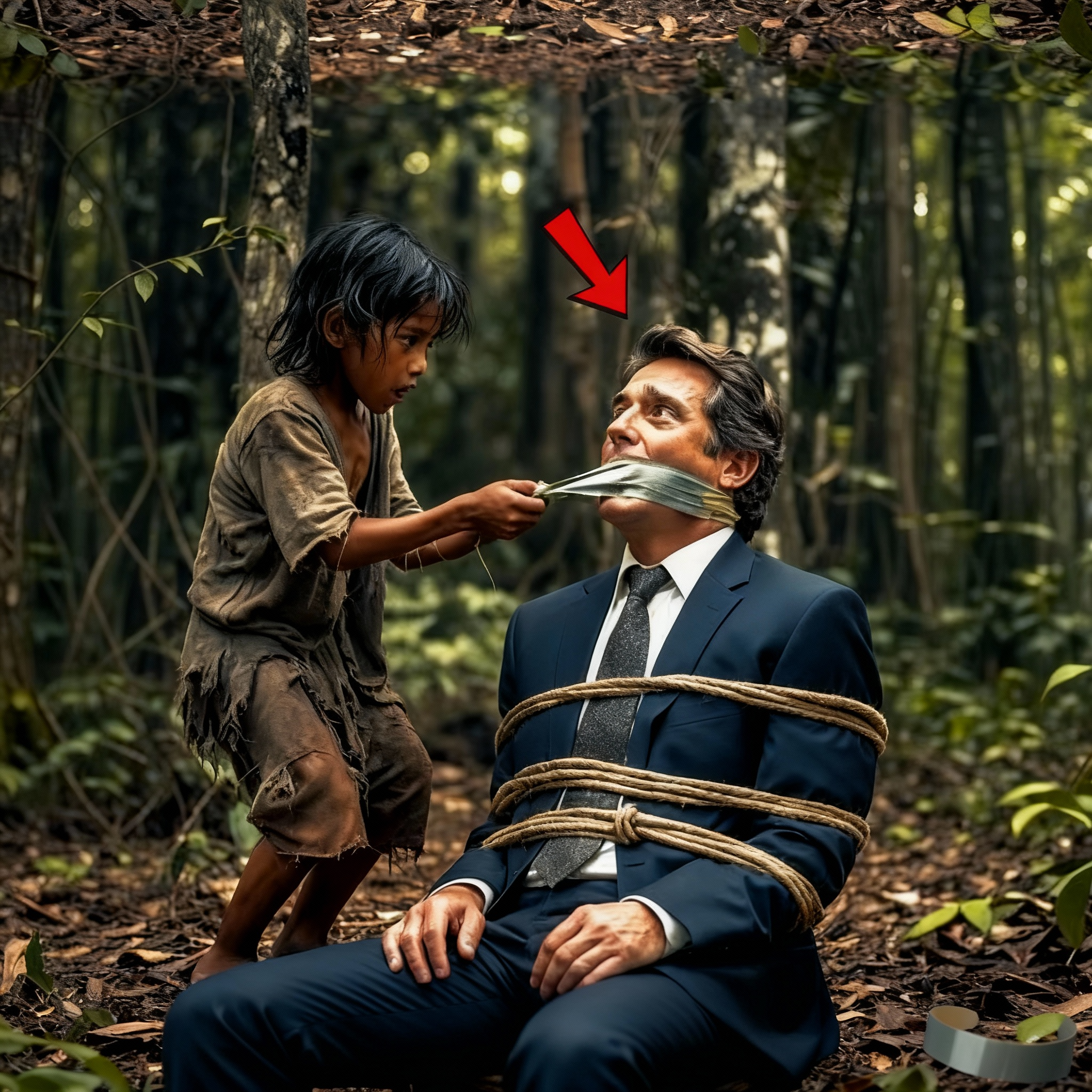 Un niño sin hogar ayudó a un millonario atado en medio del bosque—su valentía sorprendió a todos.
