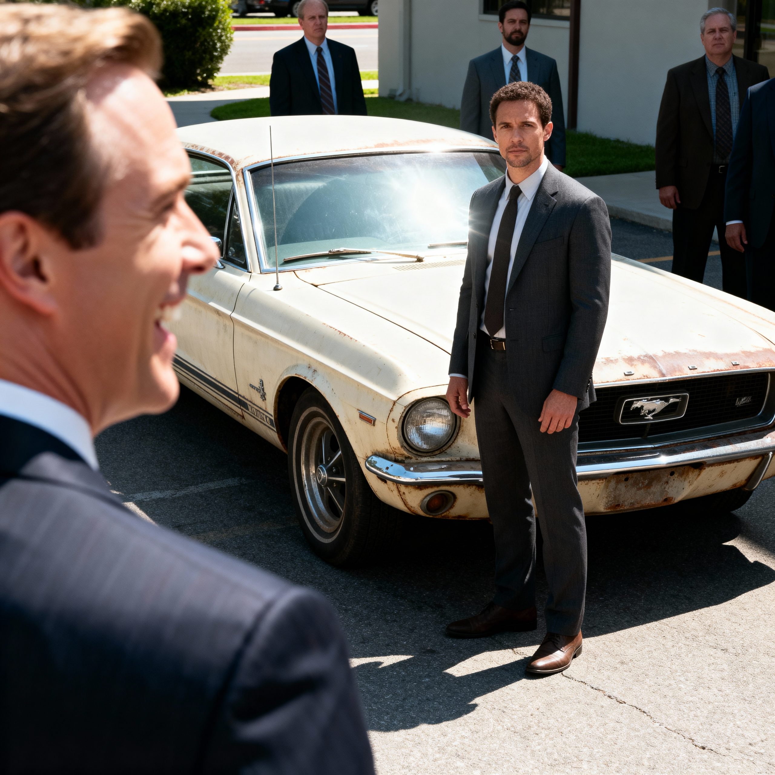 “¡Ese coche es chatarra!” — El CEO se ríe de un Mustang de un padre soltero con trabajo de conserje, luego él comienza un motor de $2 mil millones.