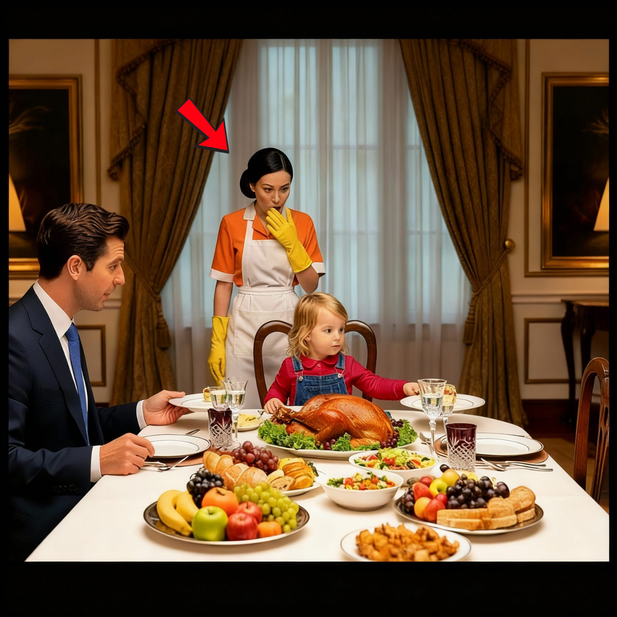 Nada ablanda el corazón del millonario, hasta que la hija de la limpiadora irrumpe en la mesa de Navidad.