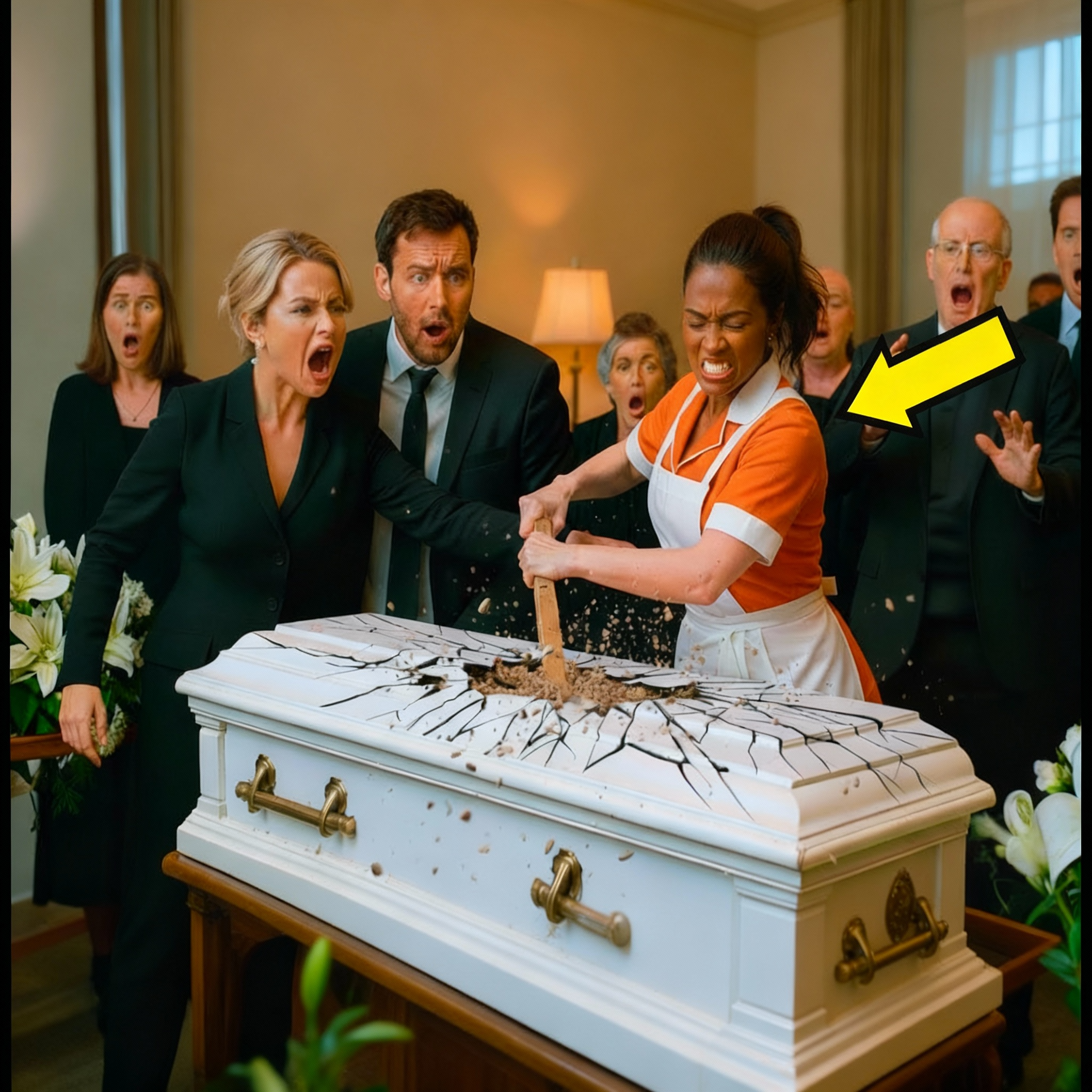 El limpiador rompió el ataúd de la madre anciana del millonario—‘Señor, sáquela… ¡No está muerta!’