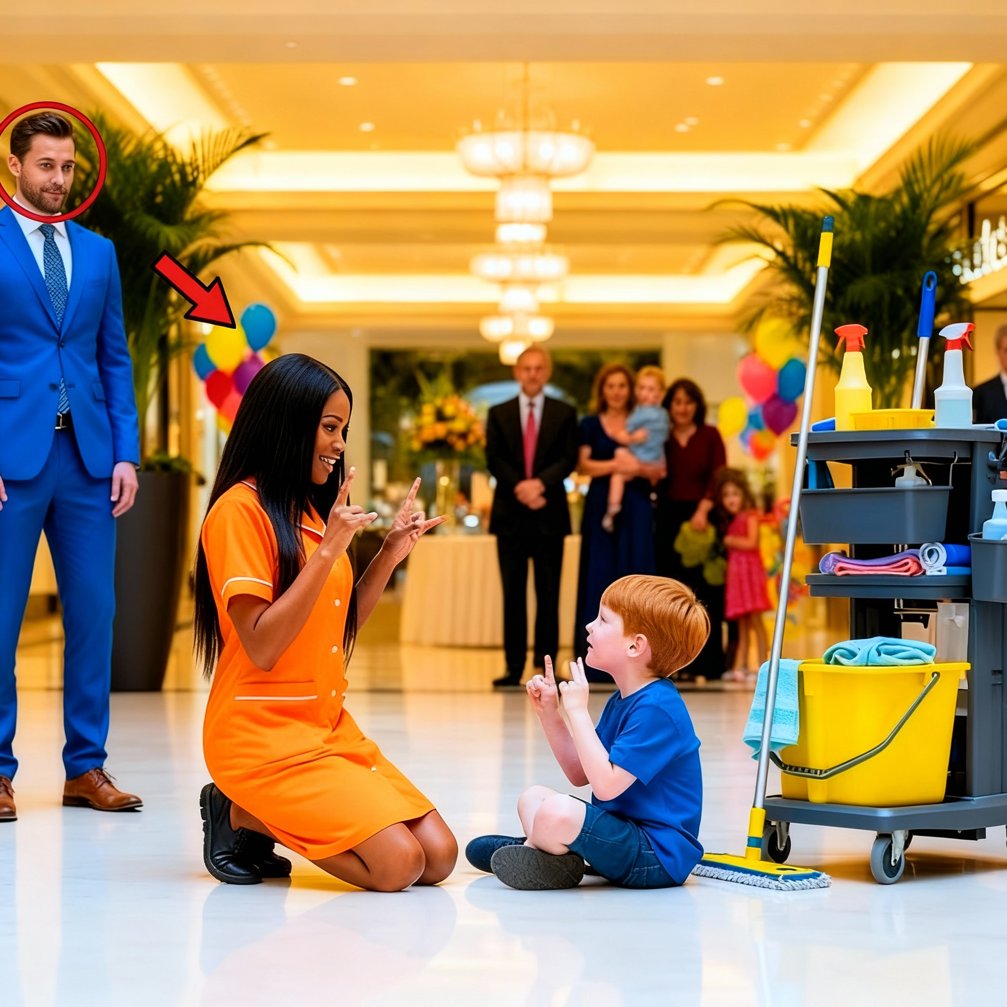 Todos ignoraron a los hijos gemelos sordos del multimillonario—hasta que el conserje se arrodilló y firmó 'Hola'