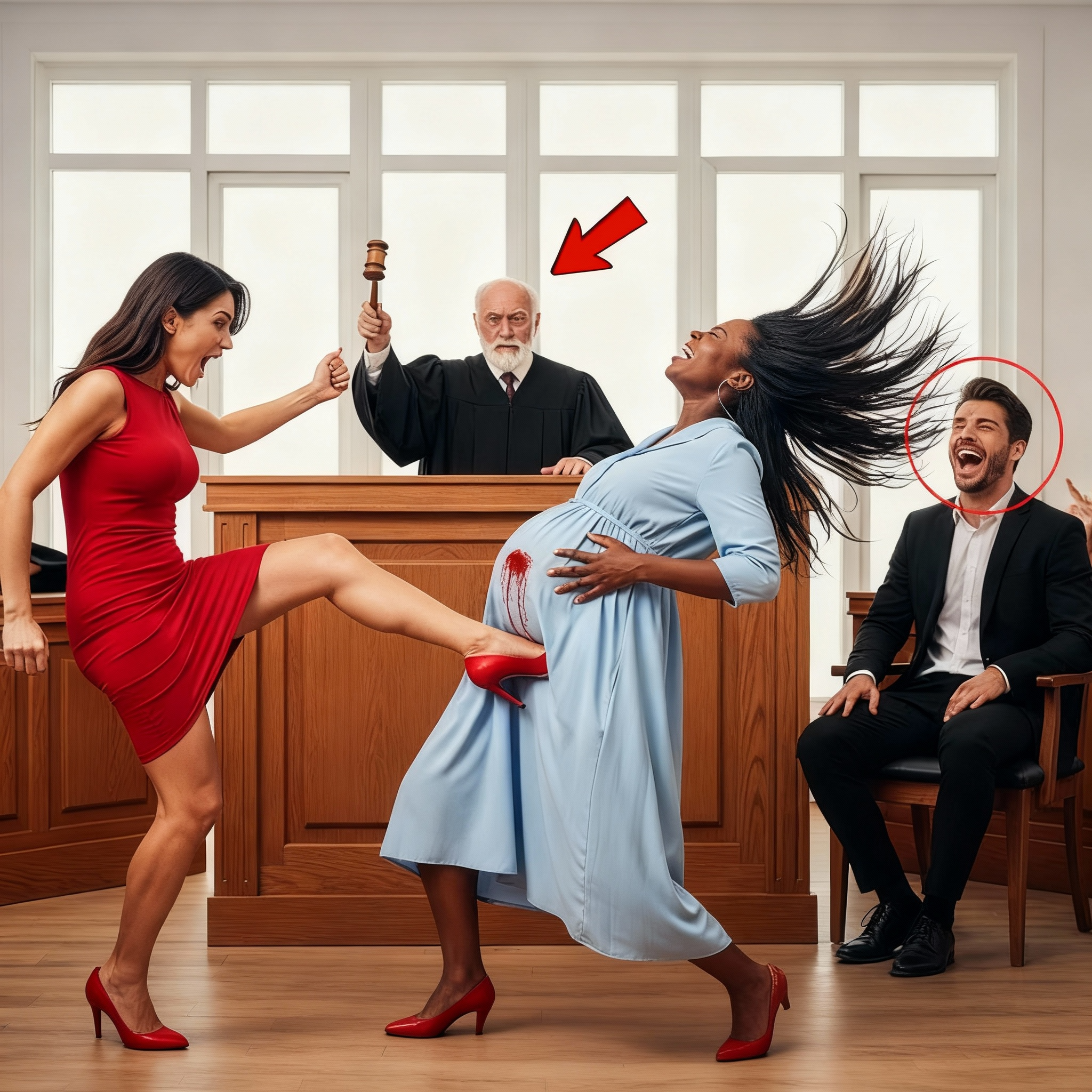 La amante patea a la esposa embarazada del millonario en la corte—y él no sabe que el juez es su padre.