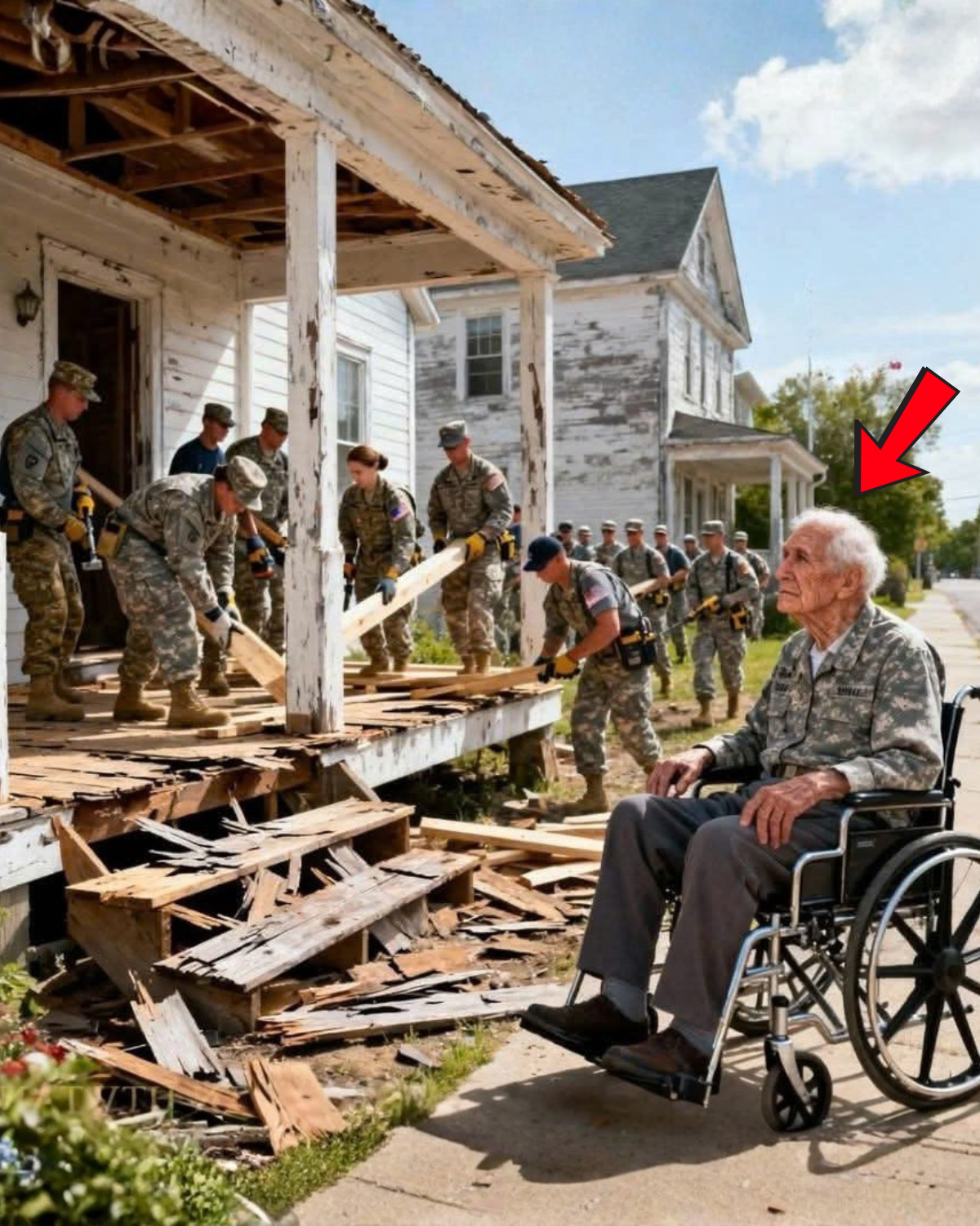 Abandonaron a su padre veterano de 91 años y esperaron a que muriera por la casa; luego, 23 soldados se presentaron, le construyeron un porche nuevo y le devolvieron la familia, el honor y la dignidad que sus propios hijos le negaron