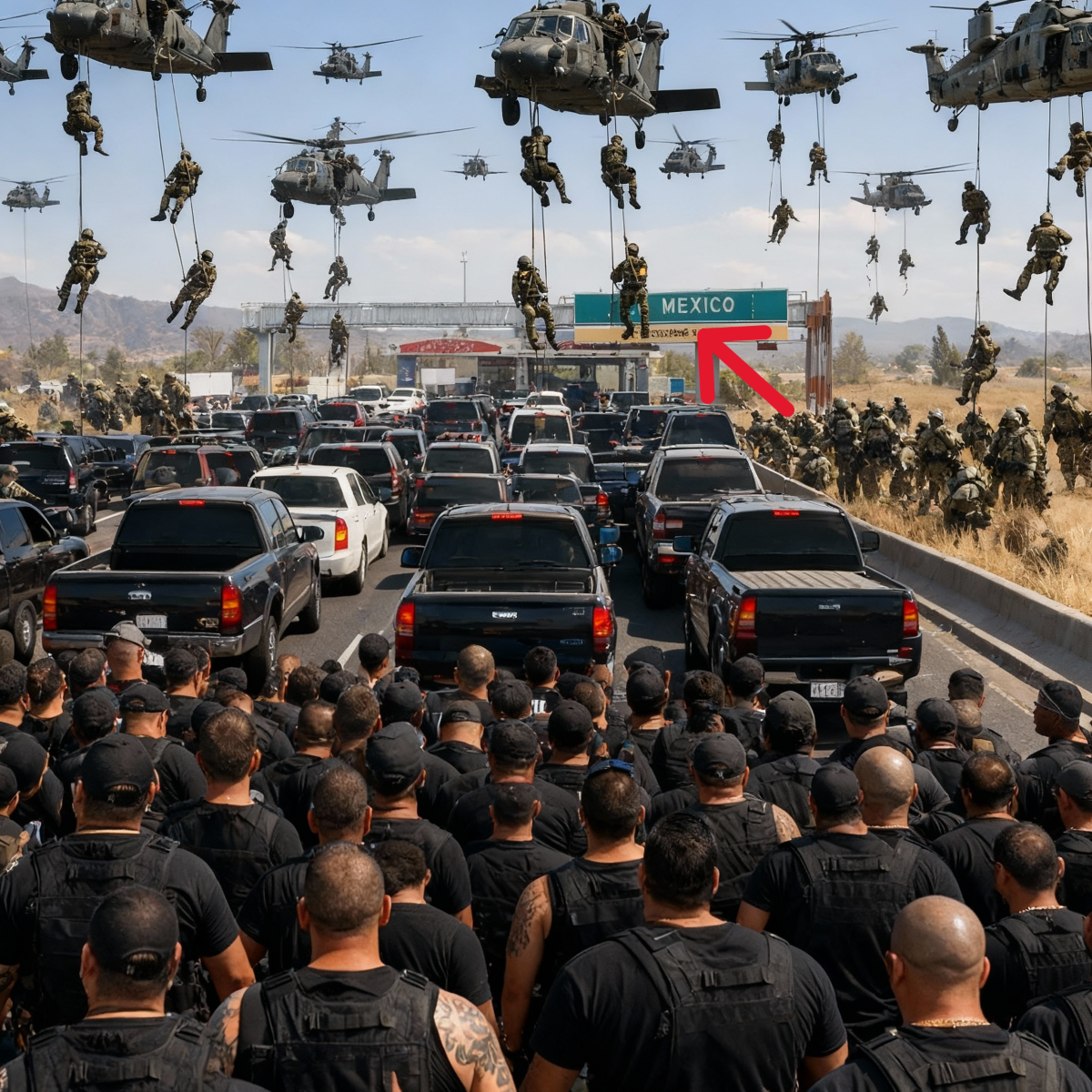 CJNG Bloquea la Frontera con 40 Camionetas — Pero los Marinos Caen del Cielo y Acaban con Todo