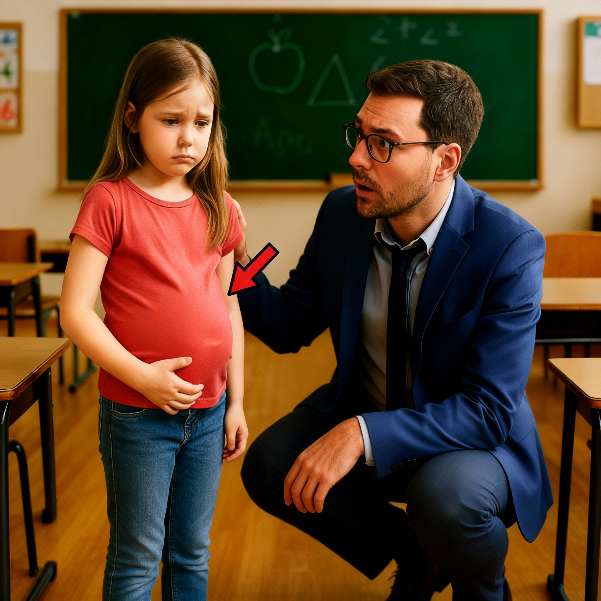 ‘¿Estás embarazada?’ pregunta la maestra—lo que dijo la pequeña hizo que él llamara a la policía.