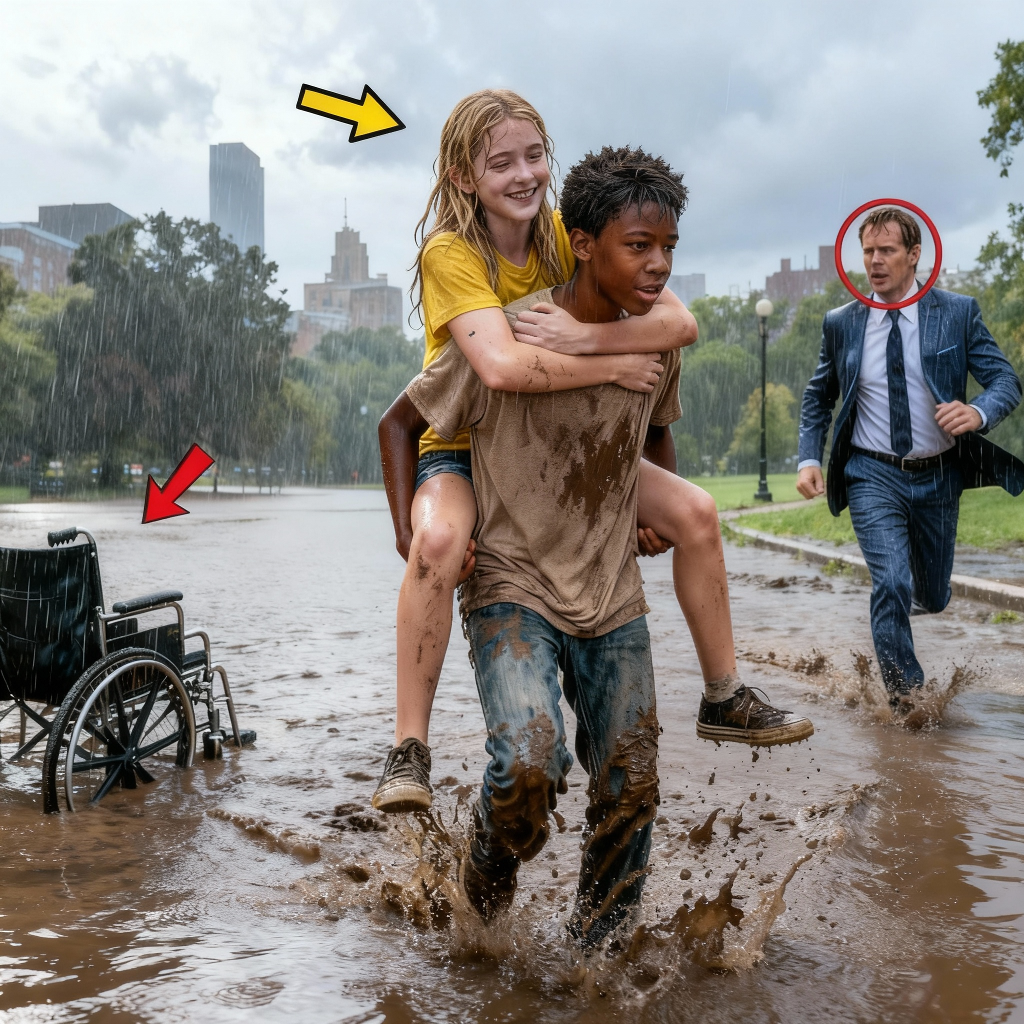 La pequeña niña discapacitada del multimillonario estaba indefensa en el barro—entonces un chico negro hizo lo imposible.