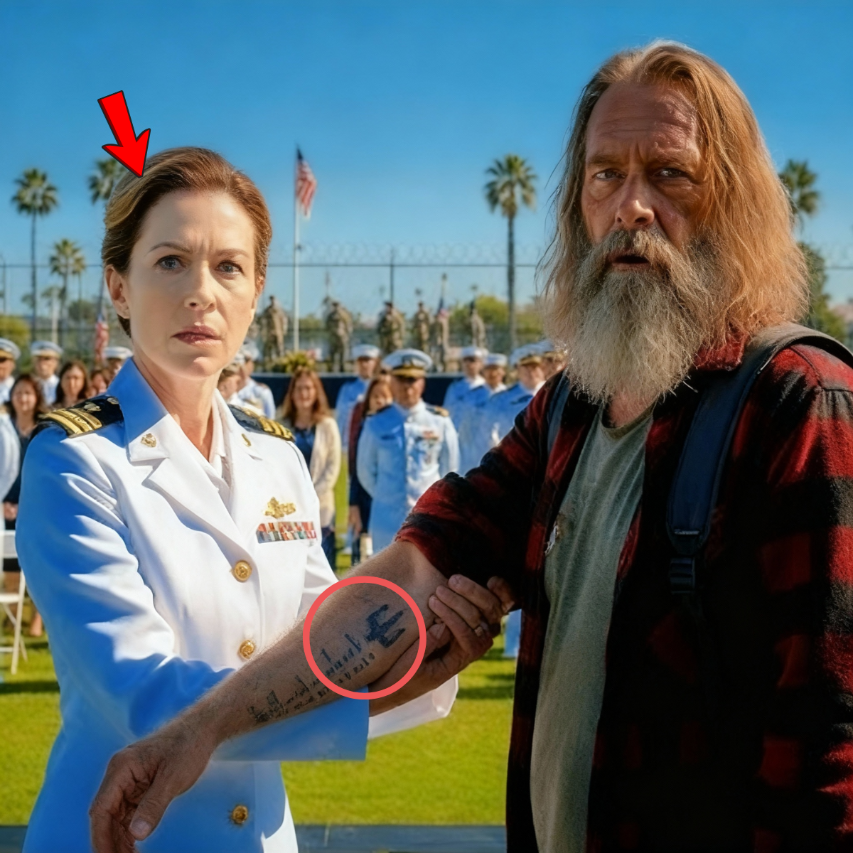 El veterano sin hogar fue a ver a su hijo graduarse — hasta que el almirante de la Marina notó su tatuaje y se quedó helado