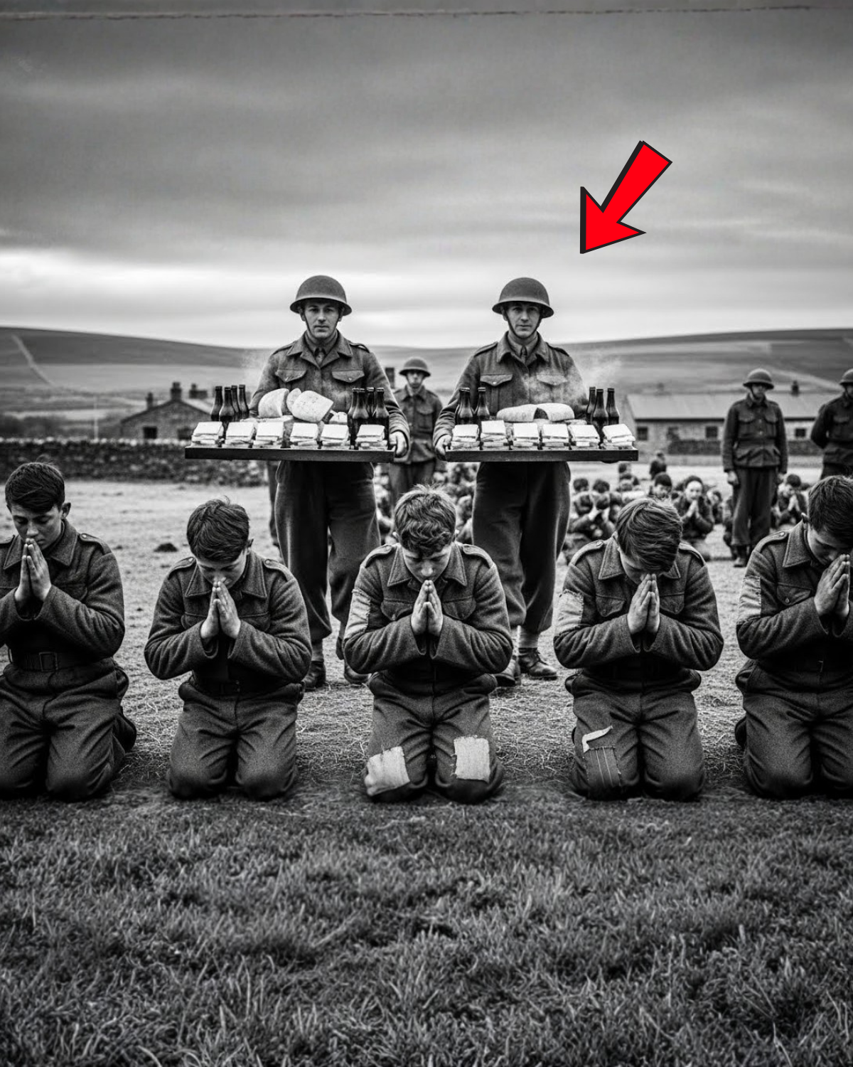 Soldados Niños Alemanes Se Preparan Para la Ejecución — Soldados Británicos Les Llevaron Queso