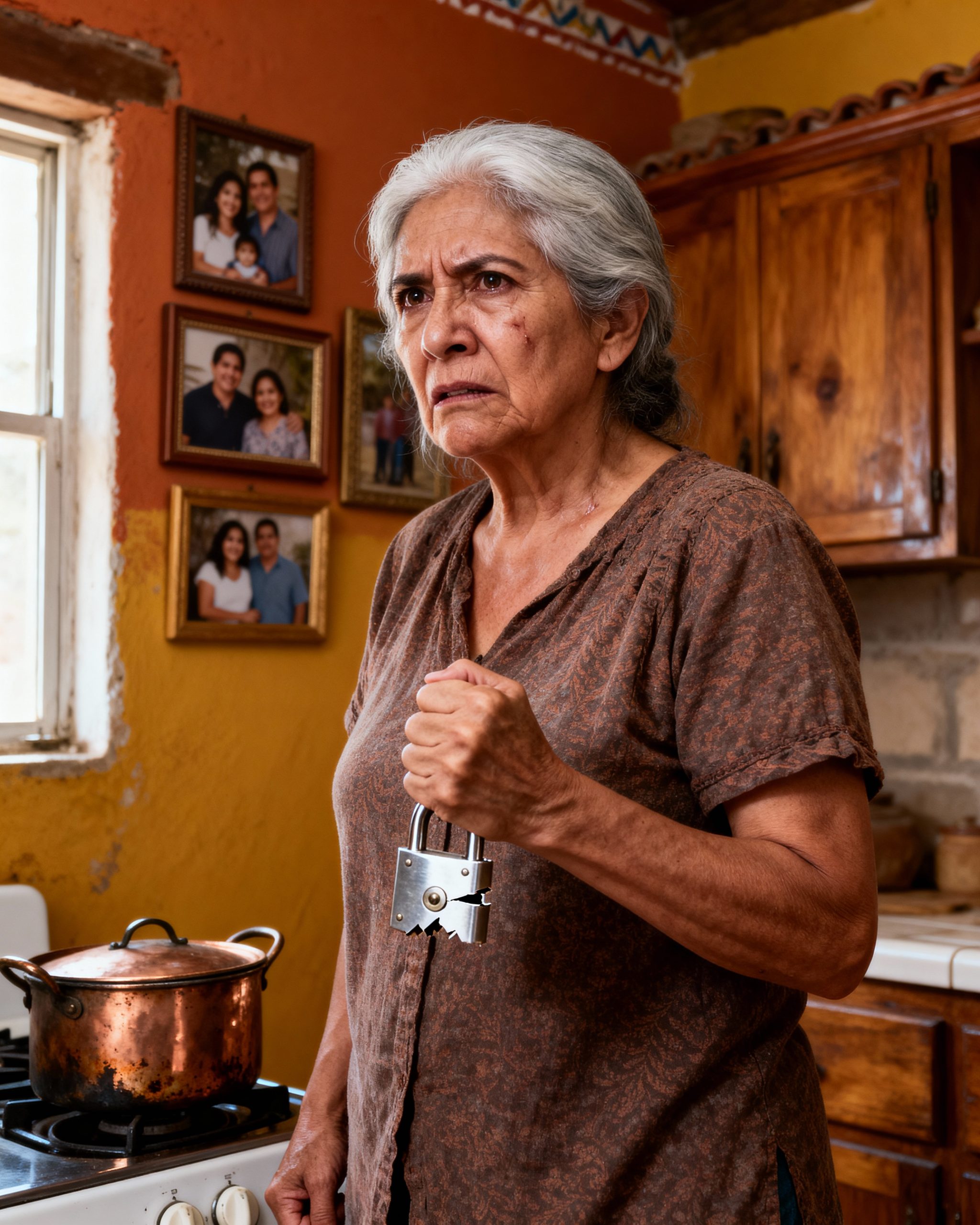 Después de que mi nuera cerró con un candado la despensa y le dijo a mi hijo: “Asegúrate de que tu madre no pueda entrar en nuestras cosas nunca más”, no dije ni una palabra, solo sonreí, y al amanecer del día siguiente me deslicé a la cocina y dejé una carta en esa puerta que ella recordará por el resto de su vida.