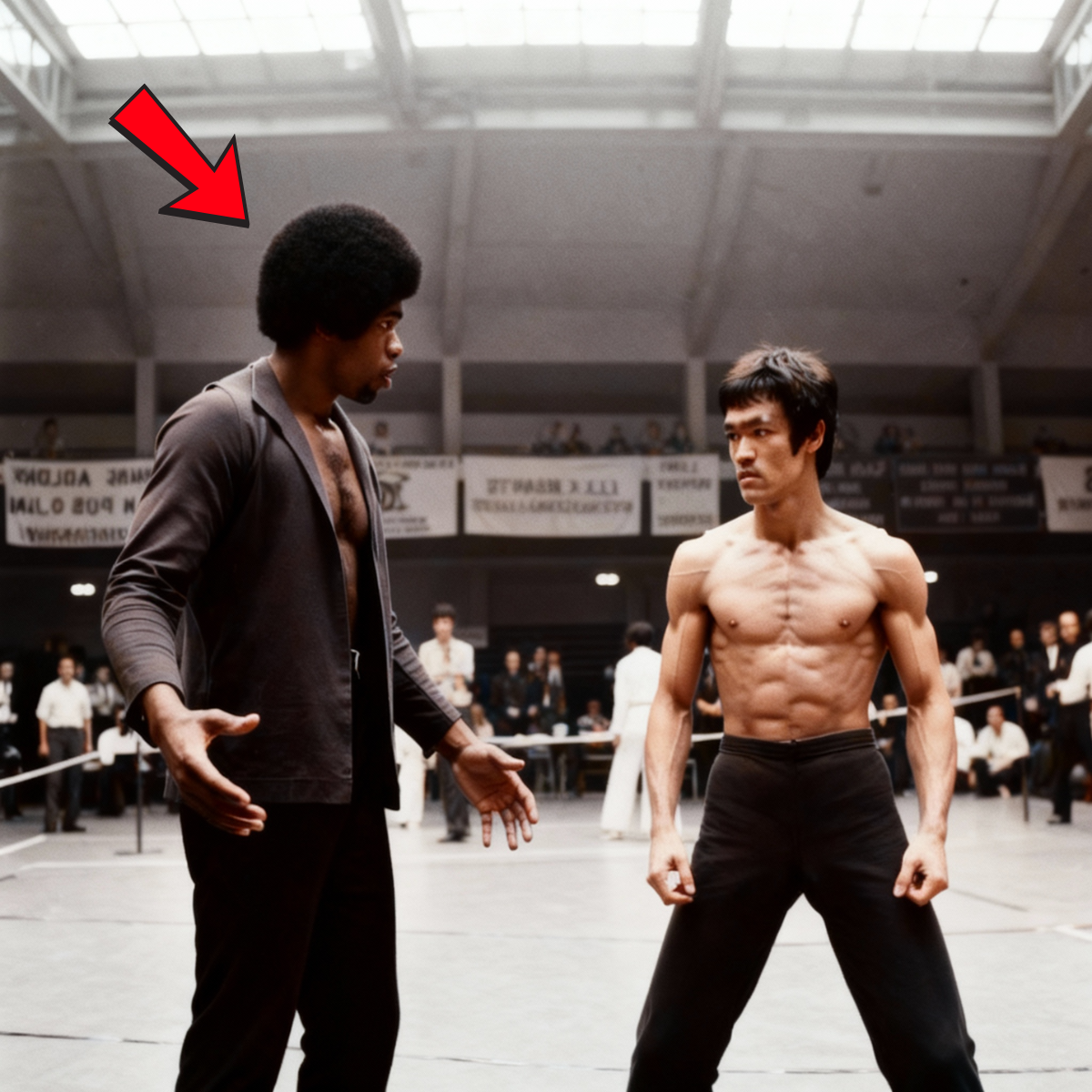 Bruce Lee en el torneo cuando Jim Kelly dijo 'Soy más rápido que tú' — 17 segundos después.